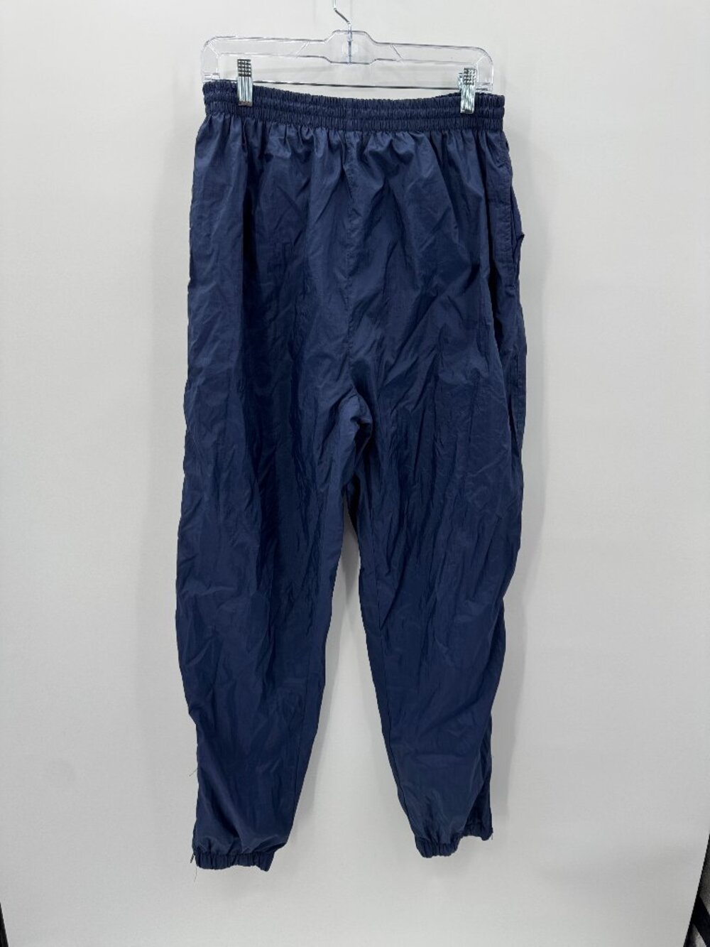 Vintage 90s Wilson Nylon Track Pants Mens Large Navy Blue Ankle Zip Lined Wind